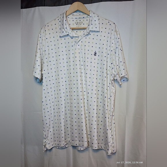 Izod Golf Other - Izod Golf Polo Shirt Men's L White with Green/Blue Golf Club Print
